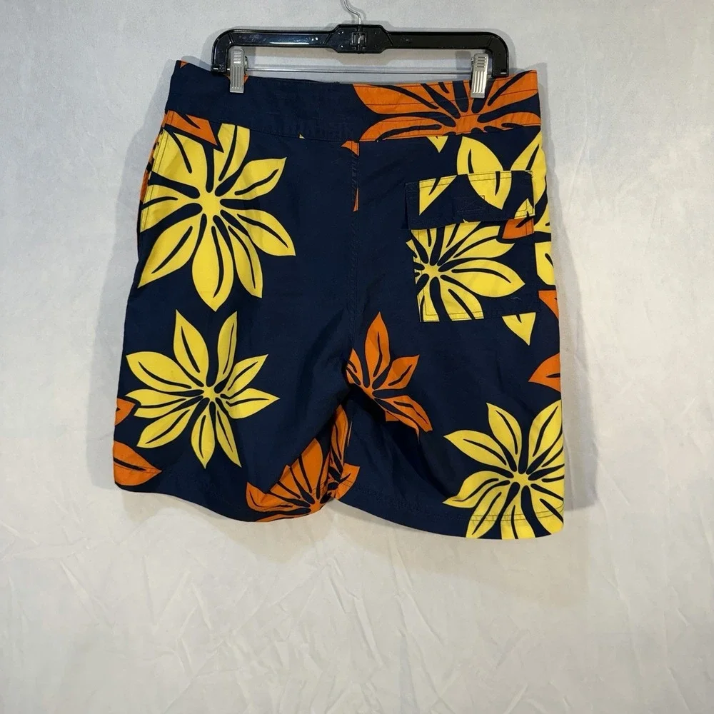 J Crew Swim Trunks Board Shorts Blue With‎ Floral Print Men's 33 Drawstring